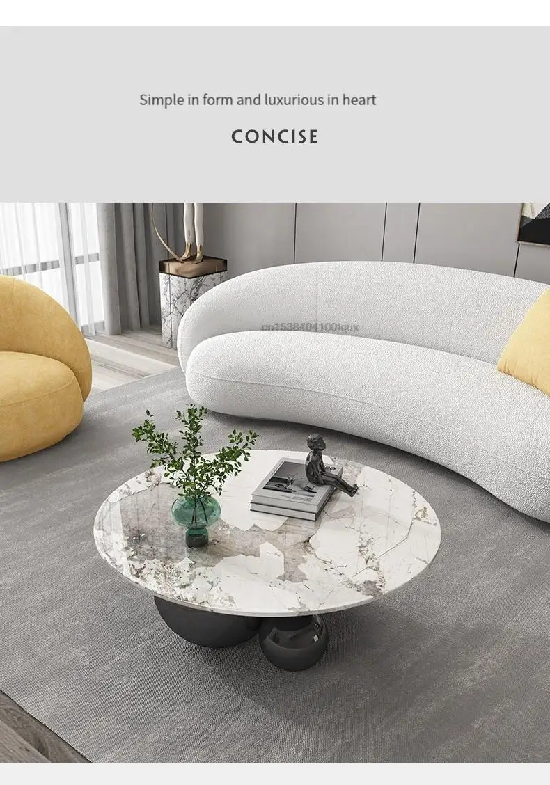 Designer Gold Black Center Table Living Room Furniture Stainless Steel Base Home Impact Space Marble Modern Coffee Table Round