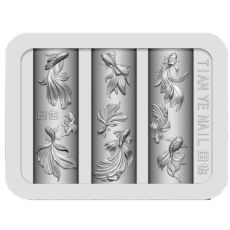 1개 3D 입체 조각 연꽃과 물고기 네일 DIY 디자인 실리콘 네일 아트 템플릿 네일 몰드