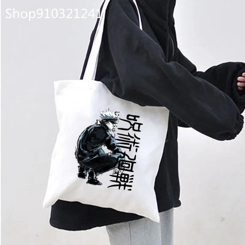 

Anime Gojo Satoru Shopping Bag Handbag Tote Shopper Jujutsu Kaisen Bag Bolsa Printed Cute Cartoon Canvas Bags for Women
