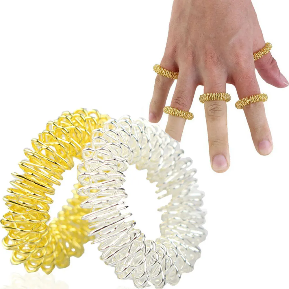 8PCS 6Pcs Acupressure Massage Rings + 2Pcs Wrist Massage Rings, Chinese Medicine Pain Therapy Finger Circulation Ring