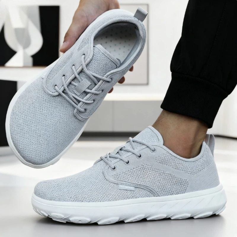 Men's Big Foot Walking Shoe Wide Toe Minimalit Mesh Breathable Shoe Fashion Comfortable Flat Bottom Outdoor Running Sneakers Men
