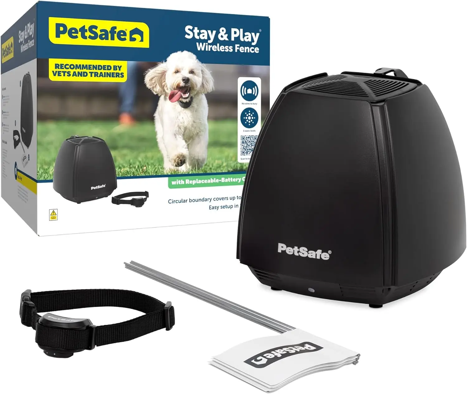 

Ошейник для аккумулятора PetSafe Stay & Play Беспроводной Забор для домашних животных и сменный-круглая граница обеспечивает работу до 3/4 ярдов, не выгибается