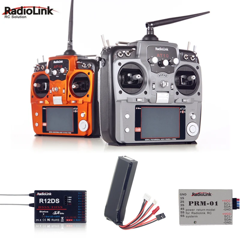 Radiolink AT10 II 2.4G 12CH Radio Transmitter with R12DS Receiver 11.1V Battery for RC FPV Drone Airplane Helicopter Mode2