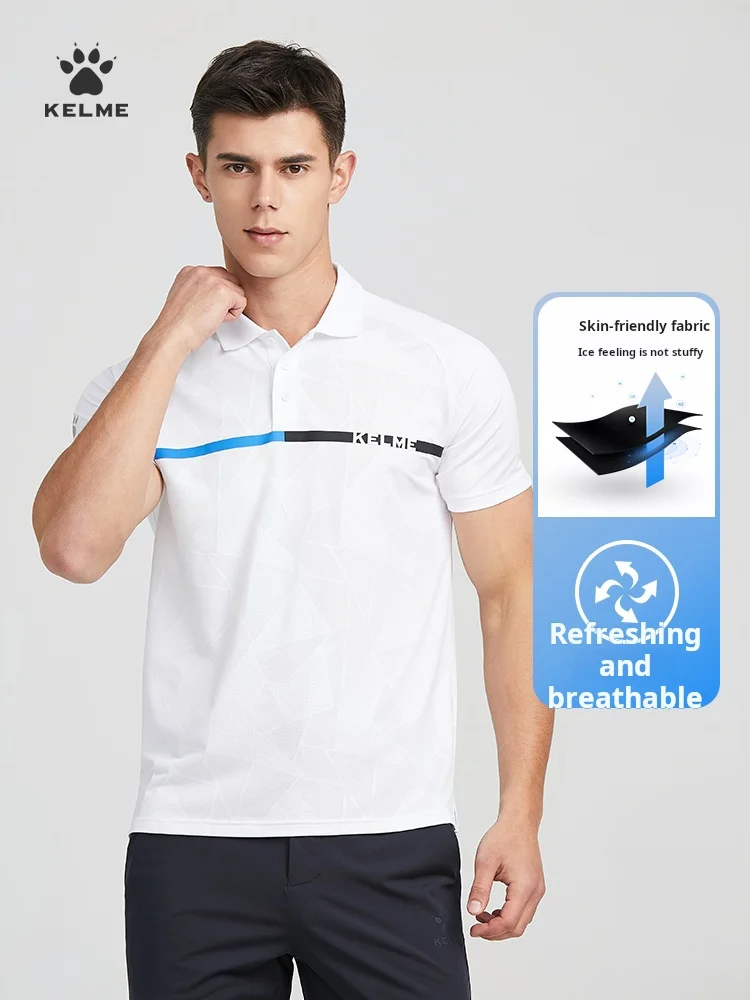 Kelme Polo comoda e traspirante per t-Shirt sportiva da corsa estiva stampata a maniche corte da uomo - immagine 2