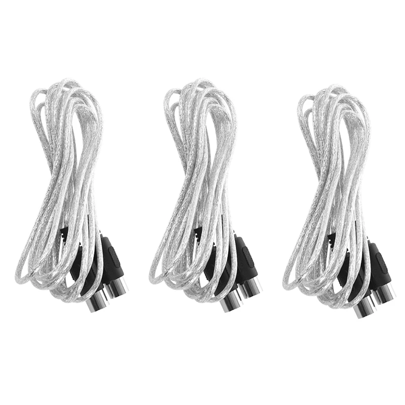 

3X Newest 3 Meter 10Ft MIDI Extension Cable 5 Pin Plug Male To Male Connector Silver