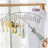 10/20Pegs Stainless Steel Clothes Drying Hanger Windproof Clothing Rack Clips Sock Laundry Airer Hanger Underwear Socks Holder 2