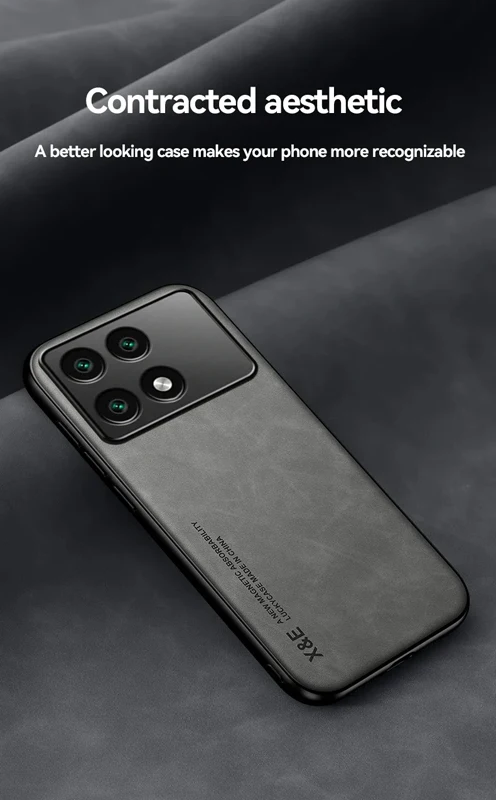 Fall Für Poco X6 Pro Leder Magnetische PU Auto Halter Coque Für Poco X6 Pro Abdeckung Silikon Stoßstange Stoßfest Schutz Shell – Detail 3
