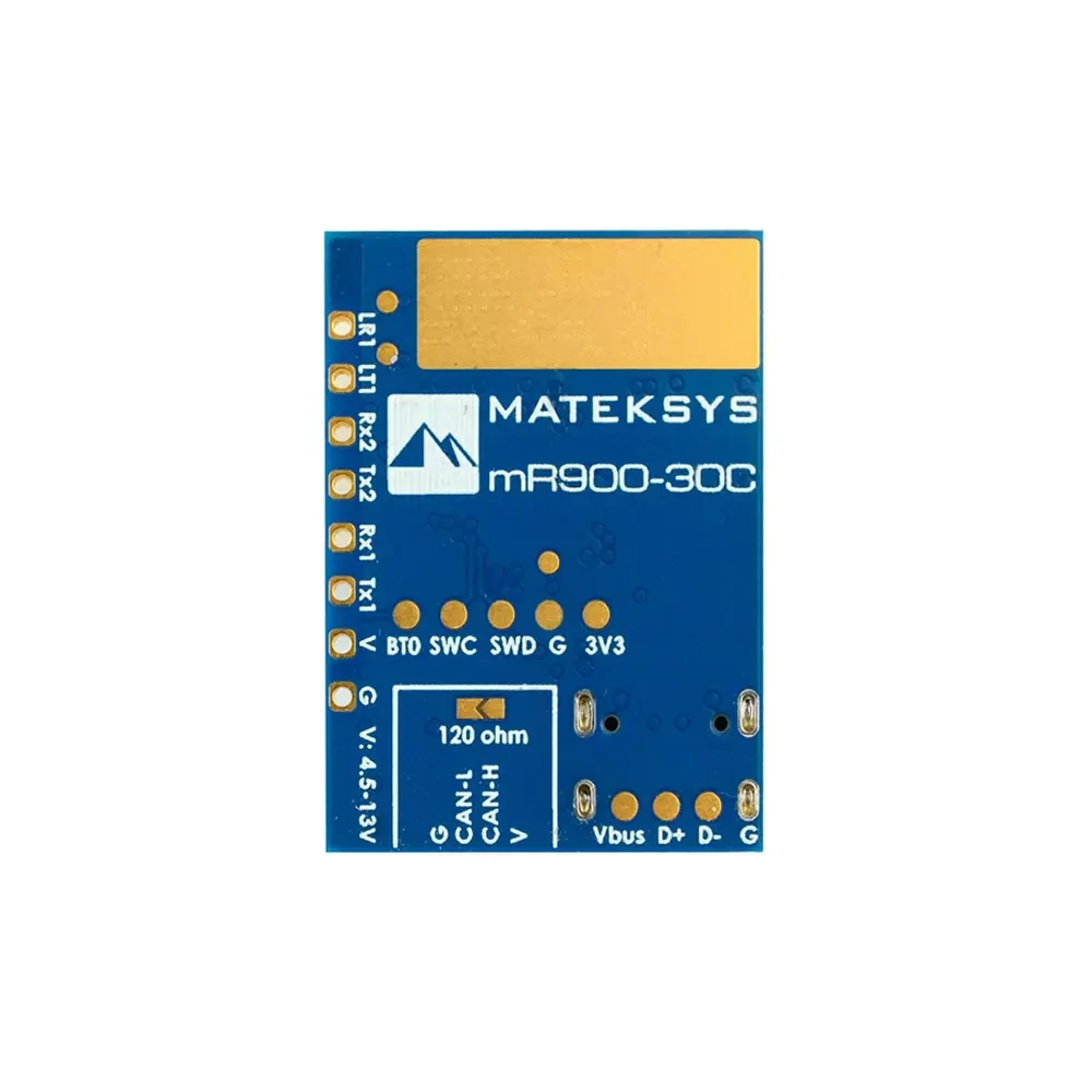Récepteur MATEKSYS mR900-30C connecté à un récepteur FPV avec ses ports de sortie visibles