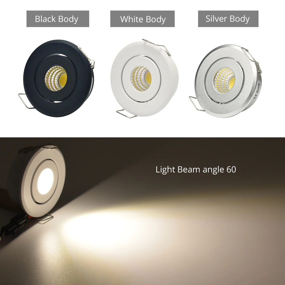 COB 미니 LED 스포트 다운라이트, 조도 조절식 리모컨 램프, 천장 오목한 40mm 홀, 긴 코드 캐비닛 조명 키트, 3W x 6