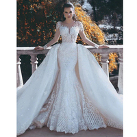 Mermaid Women's Lace Wedding Dresses Detachable Lace Applique Long Sleeve Elegant Sweetheart Sexy Backless Princess Bride Gowns