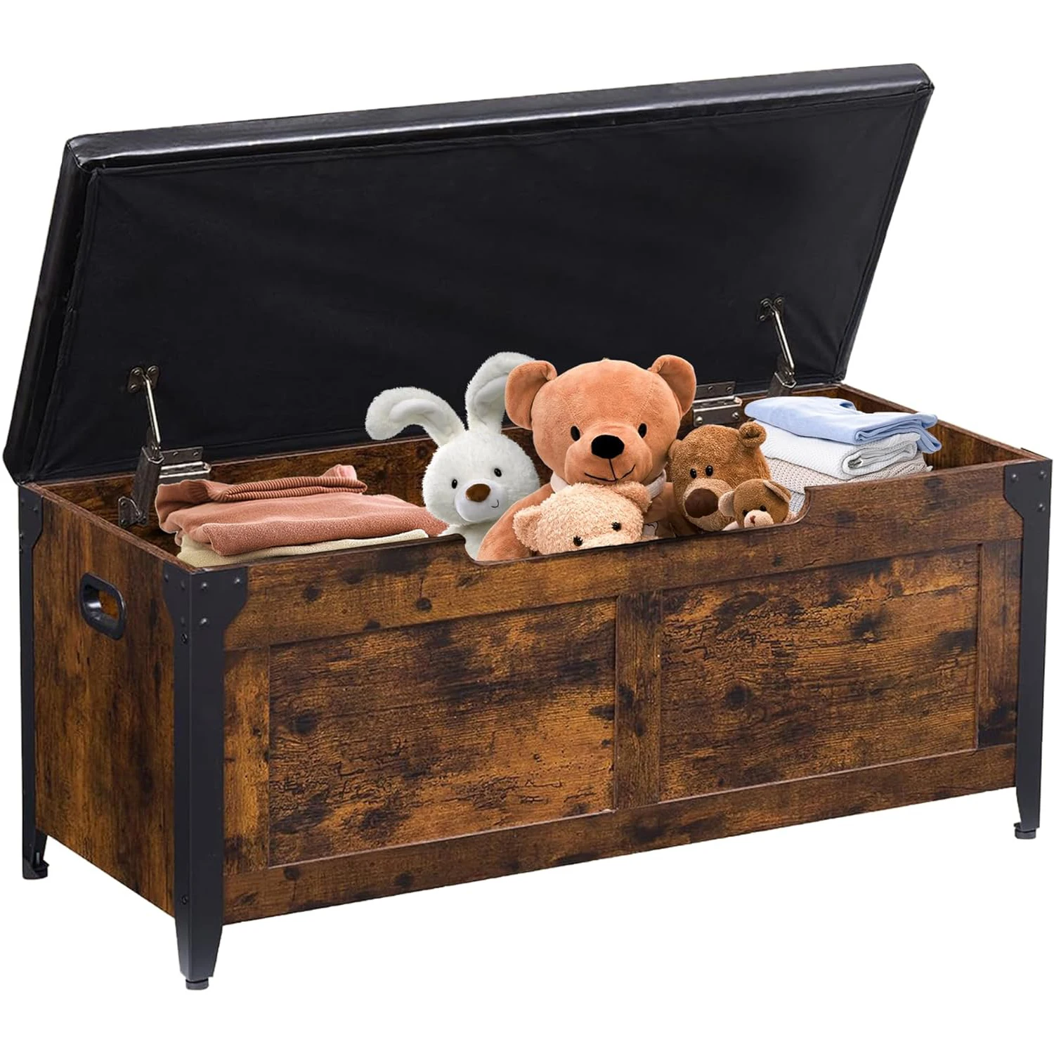 Wooden Storage Bench Retro Storage Chest with 2 Safety Hinges Storage Ottoman Bench for Bedroom Entryway Living Room Loads 300Lb