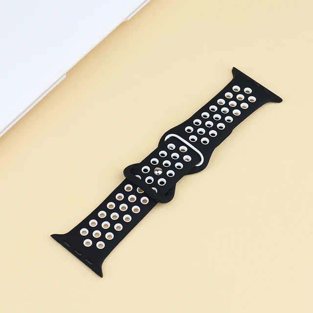 Silicone Strap For Apple Watch Band 44mm 40mm 42mm 38mm 44 mm watchband Breathable bracelet Apple watch 6 Strap iWatch 7 5 4 se 14 Black white