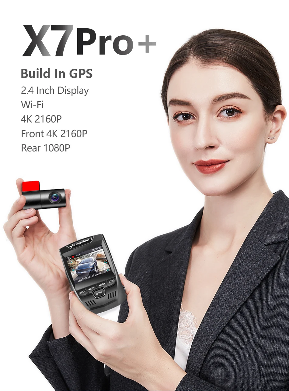 Car DVR Camera 4K 3840*2160P+1080P Buildin GPS WiFi Dash Cam Front and