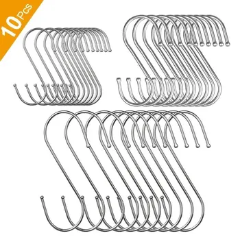Crochet en forme de S en acier inoxydable, 10 pièces, crochets pour vêtements de cuisine et de salle de bains, crochet de suspension multifonctionnel en métal 1