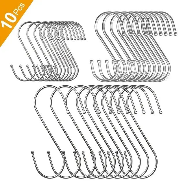 Crochet en forme de S en acier inoxydable, 10 pièces, crochets pour vêtements de cuisine et de salle de bains, crochet de suspension multifonctionnel en métal 1