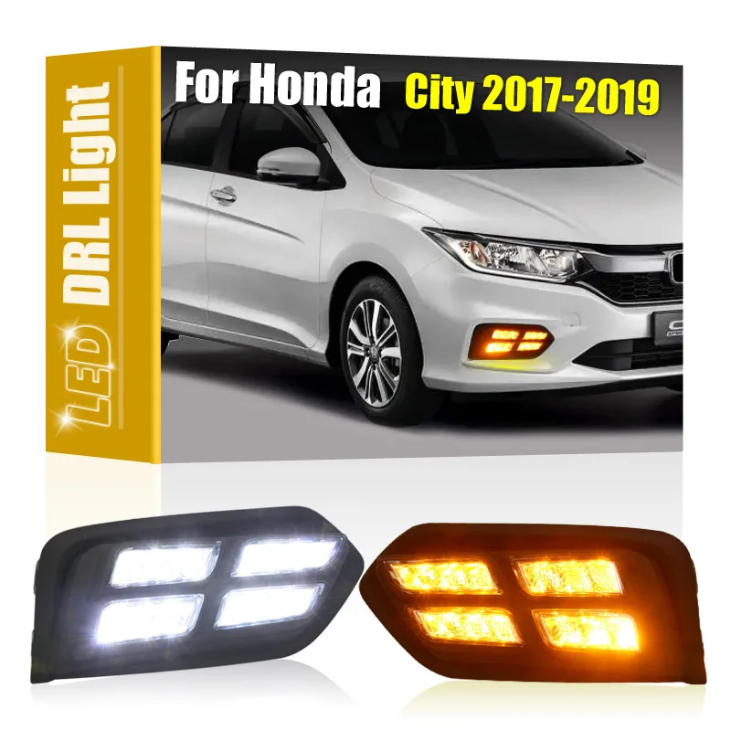 

2Pcs Front Bumper DRL Lamp Assembly For Honda City 2017 2018 2019 White Daytime Running Light With Turn Signal Indicator