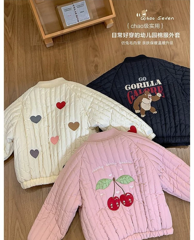 Cartoon Embroidery Winter Kids Jacket Thicken Wam Plush Girls Boys Outerwear Coats Children's Clothing Cotton Down Parkas