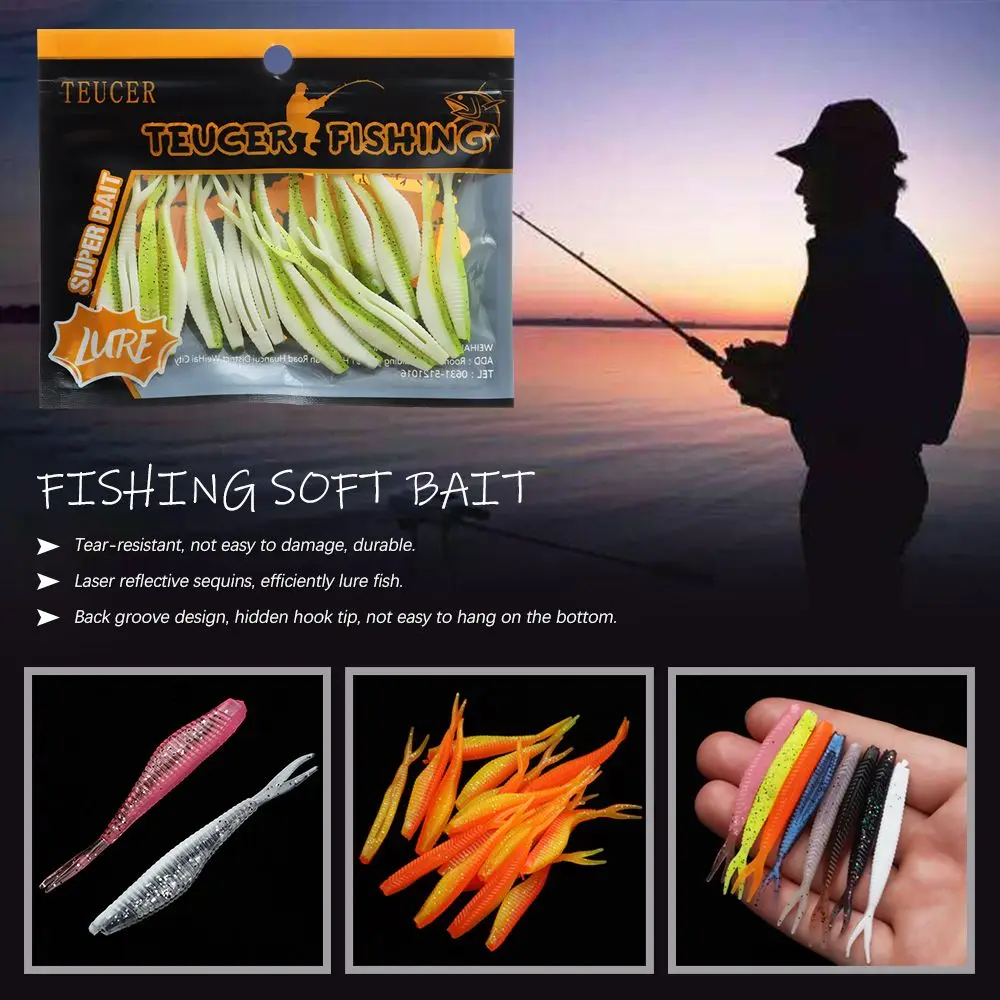20PCS Multicolor Soft Silicone Fishing Bait Forked Tail Fishing Worm Bait  Lacquer Fishing Lure Fishing Tackle Accessories