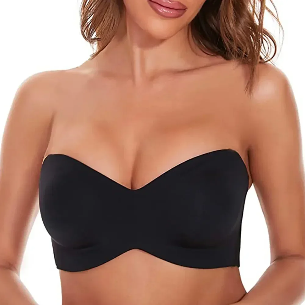 

Bra Non-slip up Convertible Smoothing Push Plus Unpadded Full Bandeau Strapless Seamless Size Underwire Support