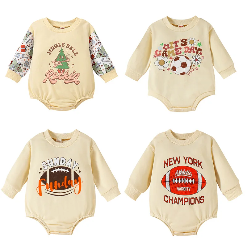 

Children's Spring and Fall Long-sleeved Football Print Jumpsuit Newborn Clothes Baby Romper Baby Unisex Bodysuits Baby Clothes