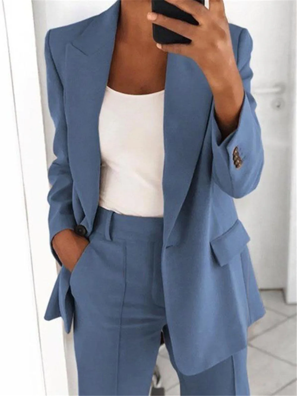 Casual Long Sleeve Suit Coat Pants Set Office Lady Spring Autumn Solid Blouse Trouser Two Piece Set Women Outfit 2023 Tops