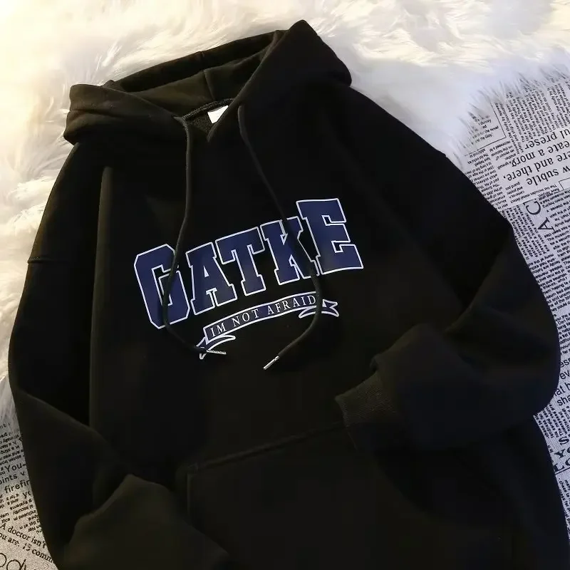 2023 Sweatshirt Men's Autumn/winter Velvet Thickened Hooded Japanese Casual Loose Couple Fashion Harajuku Cute Pullover
