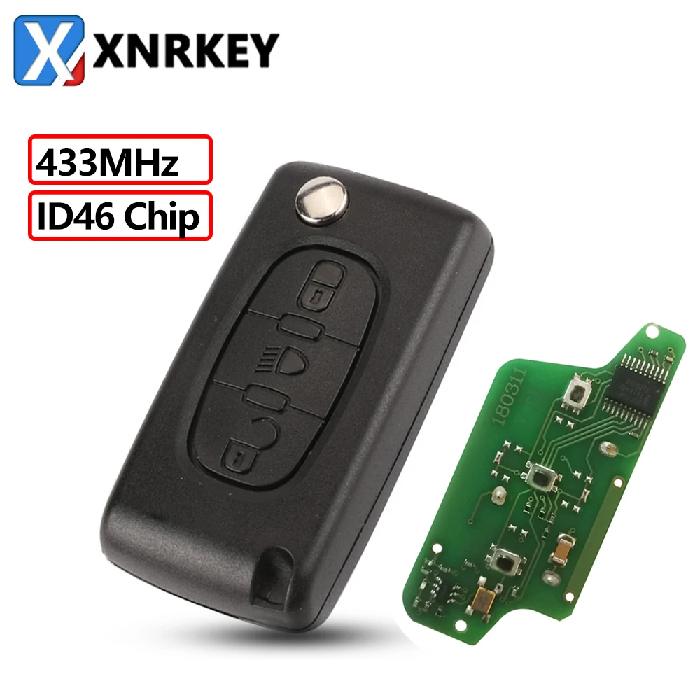 XNRKEY 3 Buttons Remote Flip Car Key ASK/FSK 433MHZ ID46 For Citroen C2 C3 C4 C5 C6 C8 Light VA2/HU83 Blade CE0536