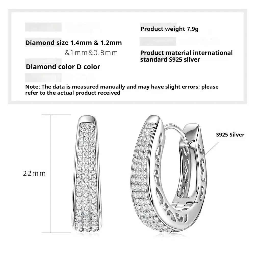 Volle Iced Out Moissanit U-Form Creolen 925 Sterling Silber vergoldet 14 Karat Gold Feiner Damenschmuck Diamantohrringe bestanden Test – Detail 3