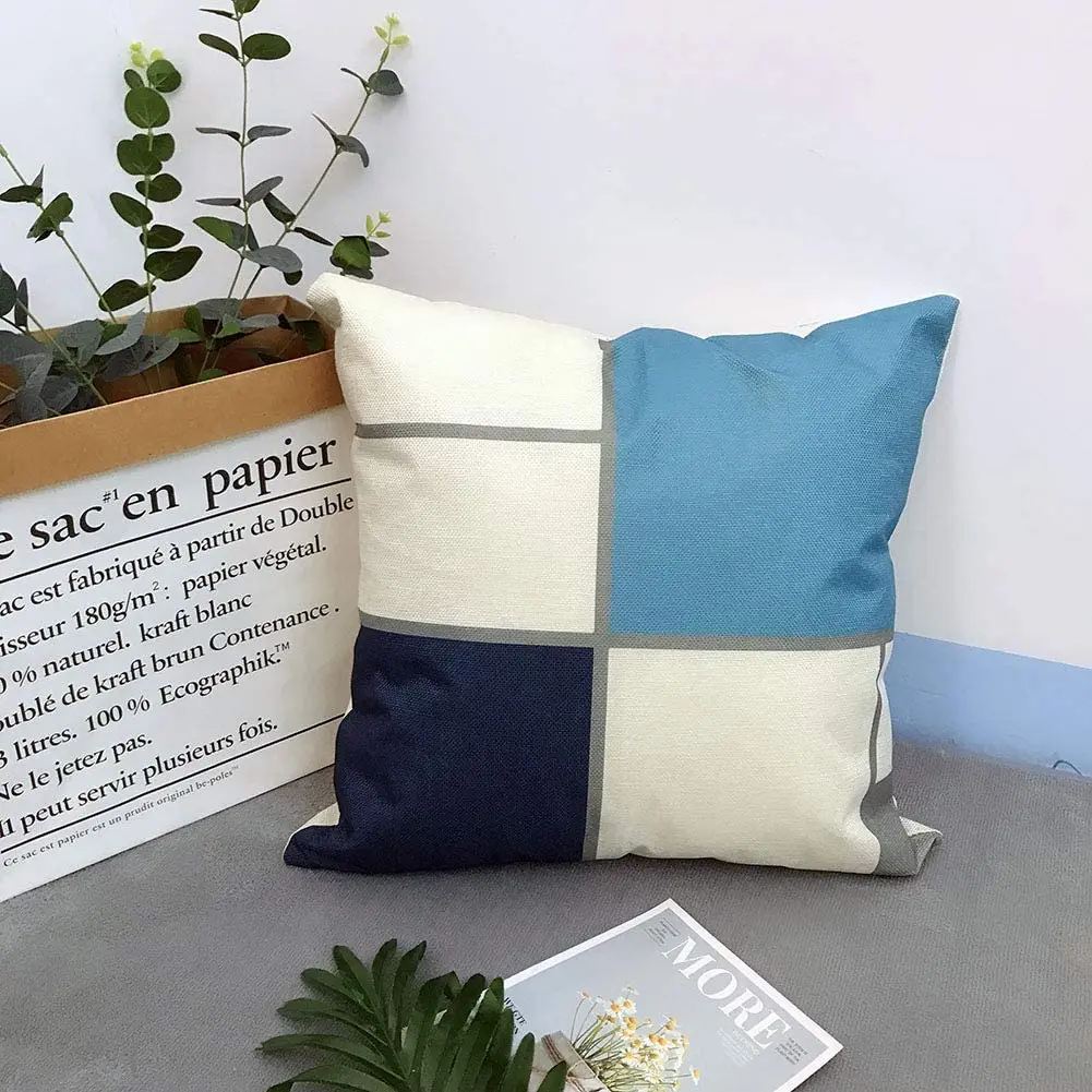Modern Blue Geometric Linen Cushion Cover for Car Living Room Sofa Bedroom Home Decor, 40x40 45x45 50x50 60x60 Pillowcase 4