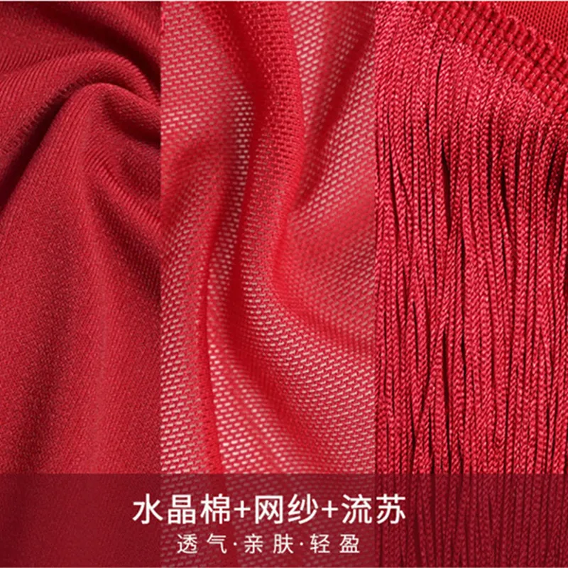 Abito da ballo latino con frange e nappe per donne, competizione, costumi da ballo, tango, salsa, abiti flapper, sexy, manica lunga, nero - immagine 2