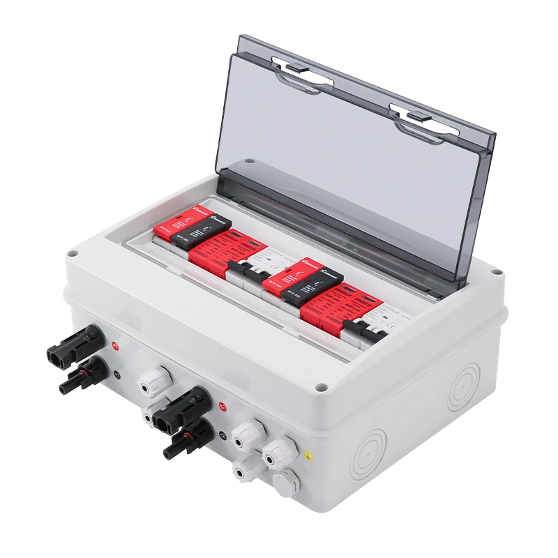 Solar photovoltaic DC Combiner Box With Lightning Protection 2 input 2 out PV 600V Fuse MCB SPD Outdoor Waterproof Boxes IP65