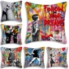 Banksy Street Graffiti Art Pillow Covers Cartoon Sofa Decorative Home Double-sided Printing Short Plush Cute Cushion Cover 1