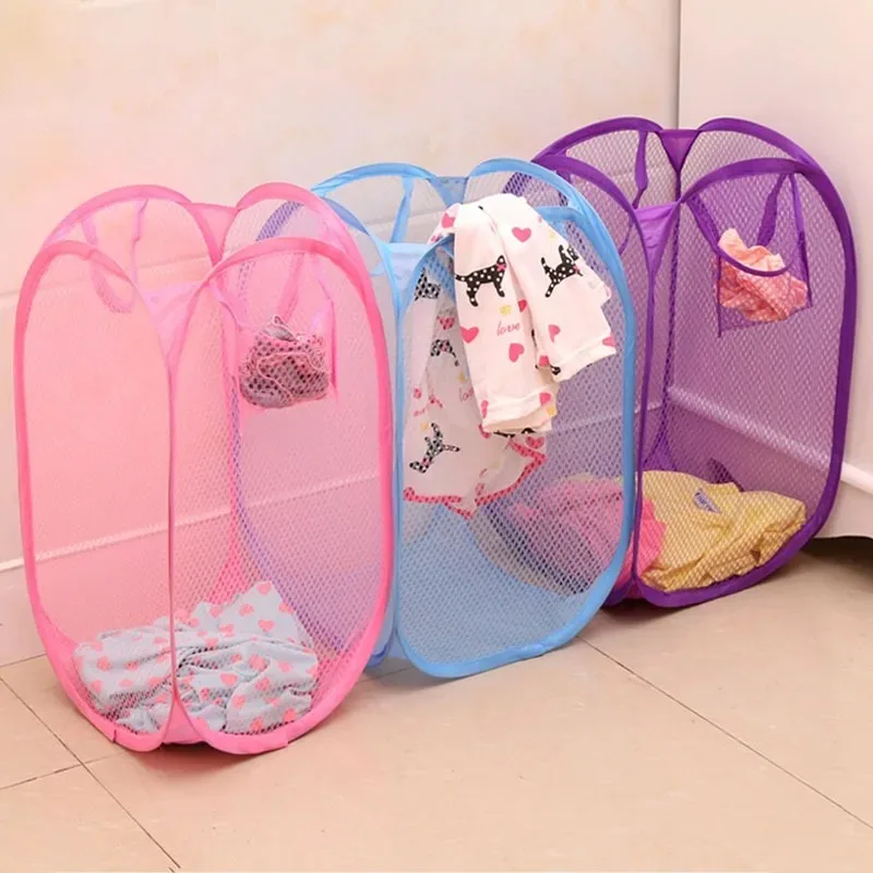 Folding Dirty Laundry Sorting Basket Washing Frame Bathroom Cloth Mesh Storage Bag Frame Bucket Laundry Organizers Storage Pouch 1