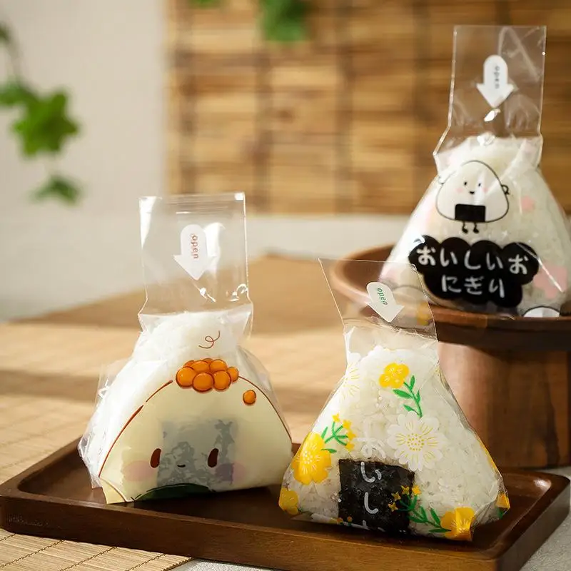 100Pcs 스시 가방 사랑스러운 일본식 삼각형 쌀 공 일회용 포장 가방 스시 만들기 금형 도시락 액세서리
