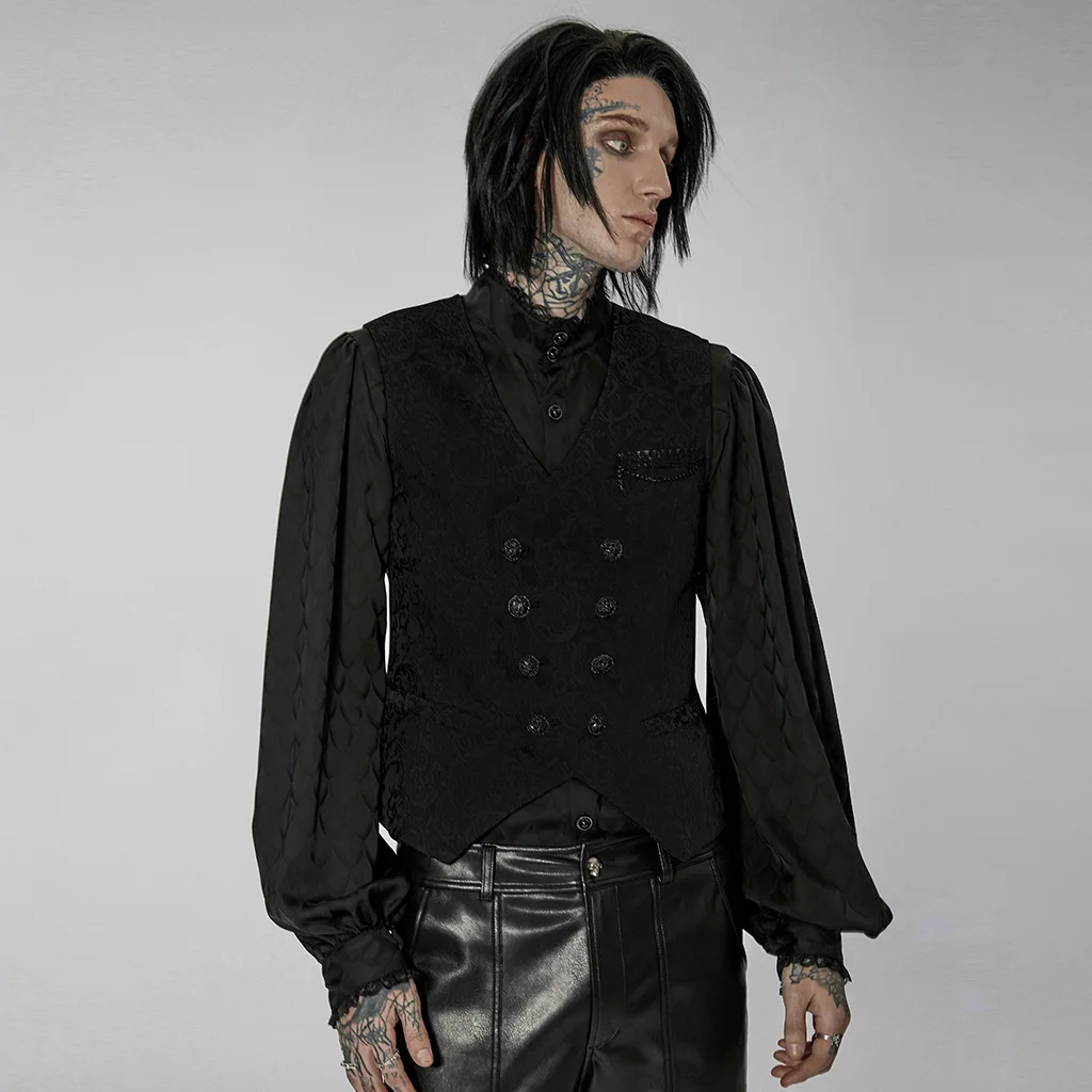 

PUNKRAVE Men's Waitcoat Gorgeous Goth Vest Gothic Simple Jacquard Fabric 3D Effect Pattern Paert Dinner Waistcoat