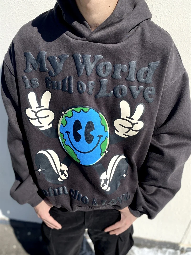 

Puff Print CPFM.XYZ Smiling Earth Pattern Hoodie Men Women CPFM XYZ Oversize Pullover