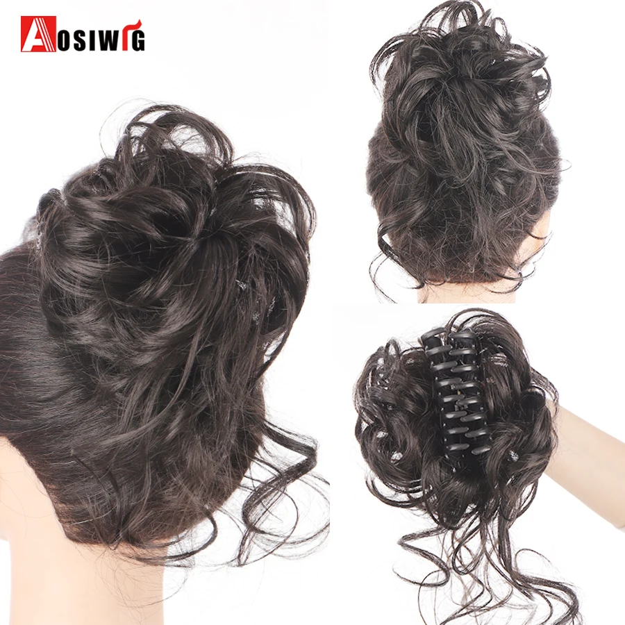 AOSIWIG 합성 곱슬 롤빵 지저분한 발톱 Chignon 클립 헤어 롤빵 곱슬 가발 클립 여성용 헤어 테일 확장