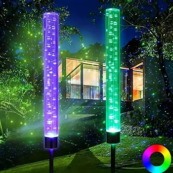 1/2 pezzi di luce solare da giardino con barra a bolle, colore esterno che cambia, luce solare per percorso paesaggistico, per terrazza, prato e decorazione del cortile 1