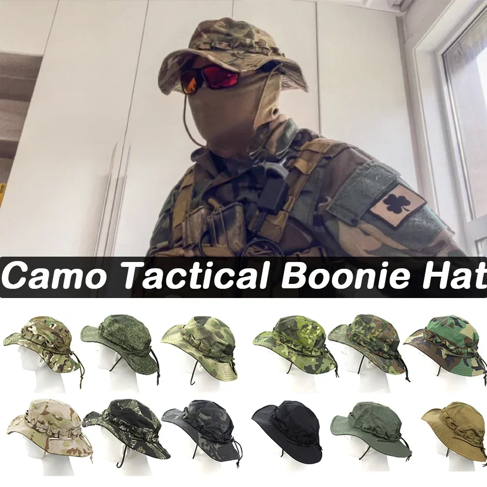 Tactical Camouflage Hats Multicolor Big Brimmed Benny Hats Summer Outdoors Sports Sunshade Caps Camping Fishing Hat Jungle sun hats fisherman hat fishing hats