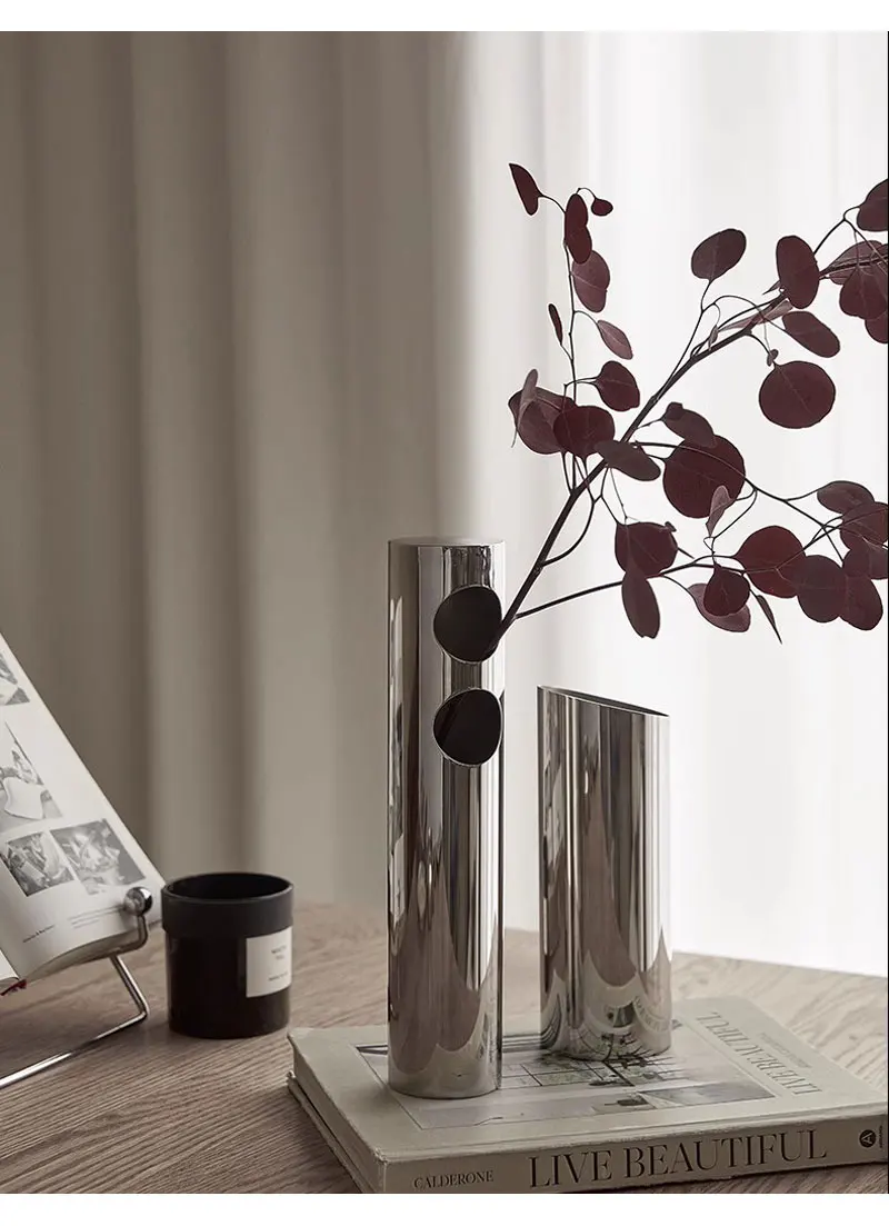 Flower Vase Decorative Centerpiece For Home or Wedding SUS304 Stainless Steel, 9" Tall (Silver) 6