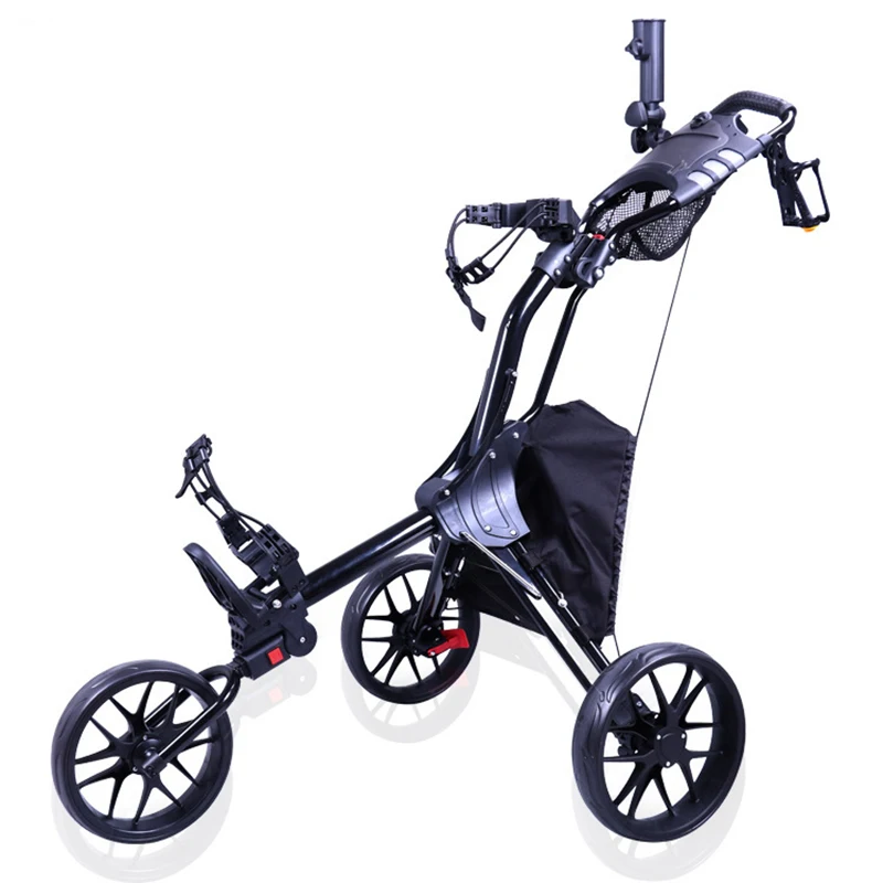 Foldable Design 3 Wheels & 4 Wheels with Umbrella Holder Portable Foldable Golf Trolley