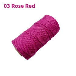 Vibrant 2mm Cotton Macrame Cord for Crafts and Home Decor - 100m Roll (03 Rose Red)