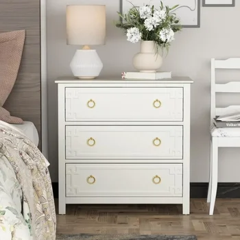 Farmhouse 3-Drawer Dresser, Fully-Assembled French Country Chest of Drawers , Rustic Dresser for Bedroom, Living Room, White 4
