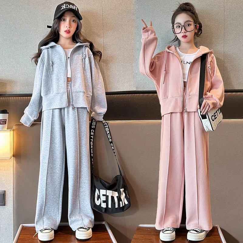 10대 소녀를 위한 가을 캐주얼 후드 지퍼 코트와 바지 세트, 어린이 운동복 슈트, 5, 6, 8, 10, 12, 14세용, 2개 세트 10대 소녀를 위한 가을 캐주얼 후드 지퍼 코트와 바지 세트, 어린이 운동복 슈트, 5, 6, 8, 10, 12, 14세용, 2개 세트