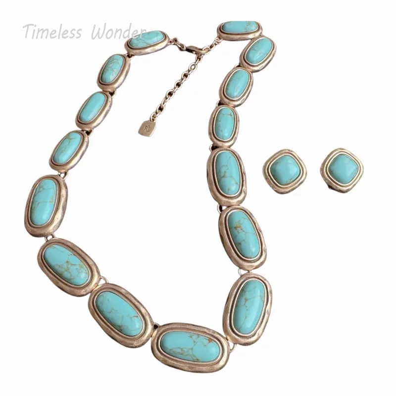 

Timeless Wonder Retro Geo Stone Chains Necklaces for Women Designer Jewelry Rare Trendy Top Runway Gift Classy Set Neat 2657