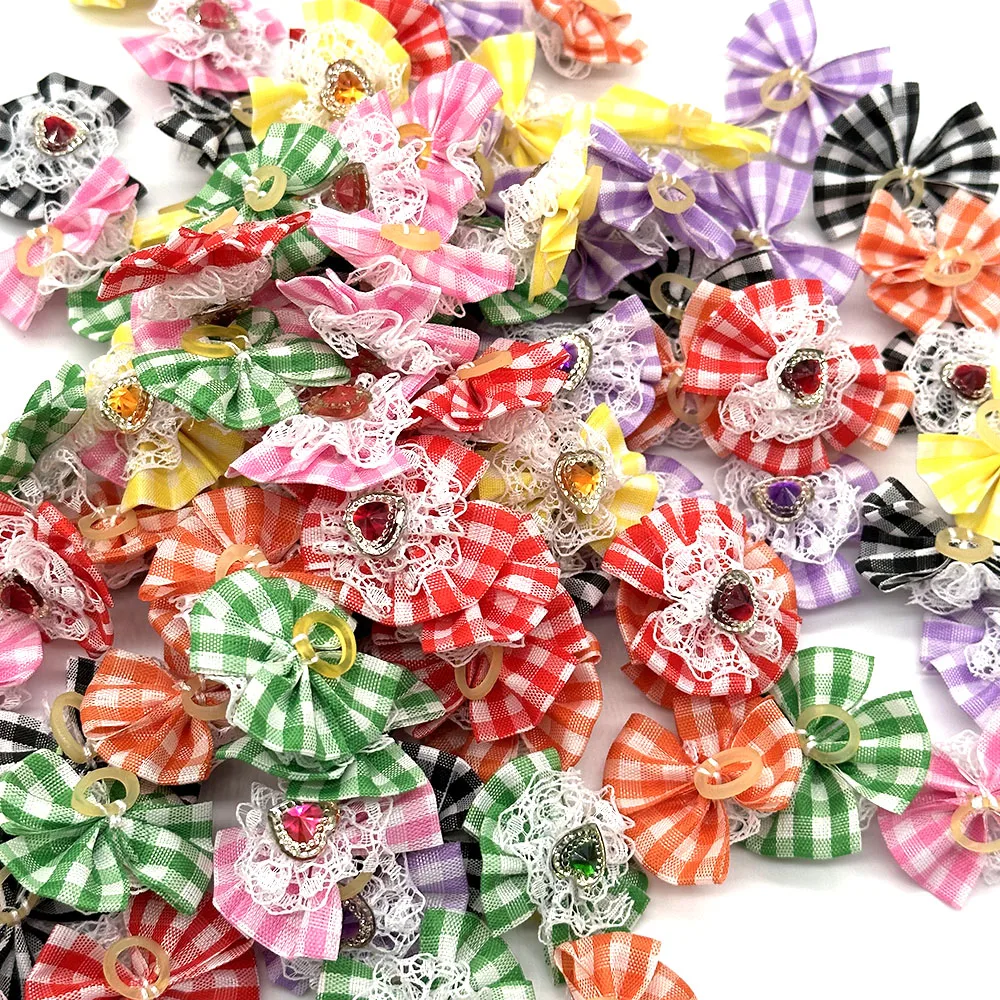 50/100pcs Pet Dog Hair Accessories Diamond Dog Hair Bows Love Style Pet Dog Ribbon Bow Rubber Bands Dog Supplies Samll Dog Bows 3