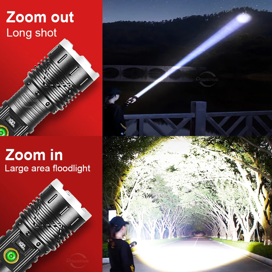가장 강력한 고전력 Led 손전등 사용 26650 XHP360 충전식 Led 토치 줌 사냥을위한 3000M 야외 전술 랜턴