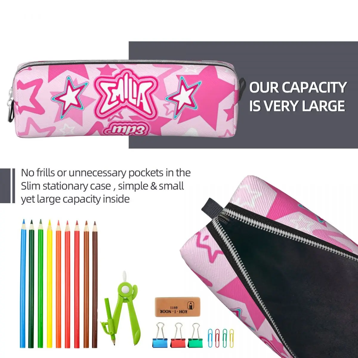 Emilia Mernes Mp3 Pencil Cases Fashion Pen Holder Bag Girl Boy Large Storage Students School Gifts Pencilcases