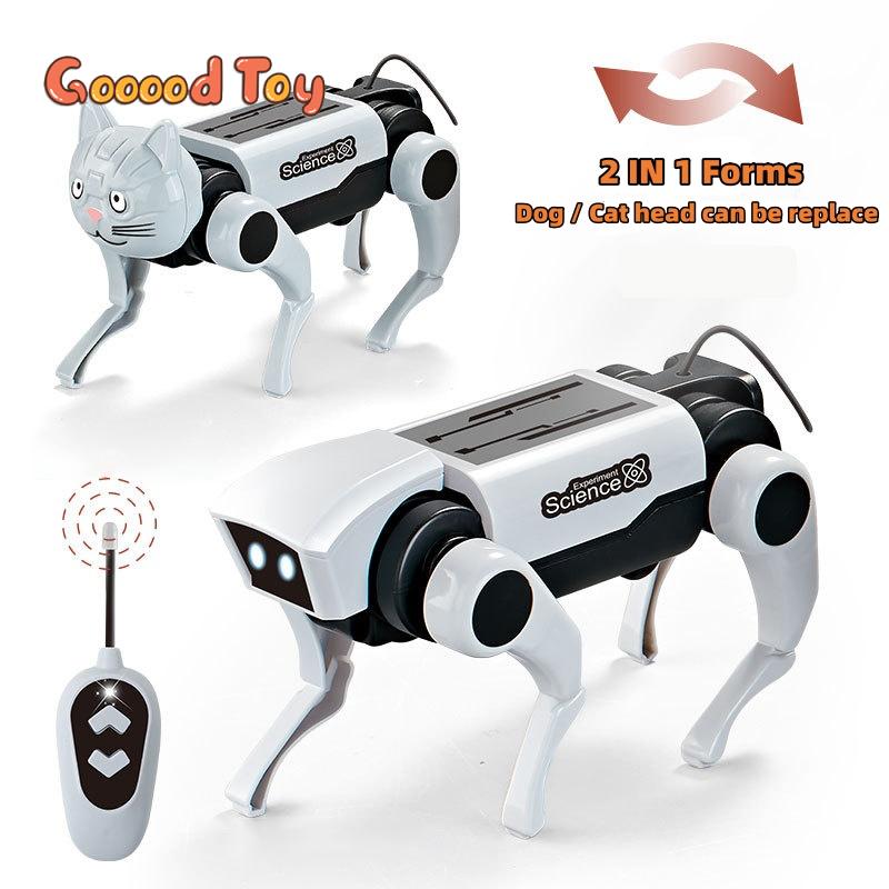 2 IN 1 RC Mechanical Dog Remote Control Cat Children's Toy DIY Assembly Science Electric Robot Dog Cat Model Set Educational Toy