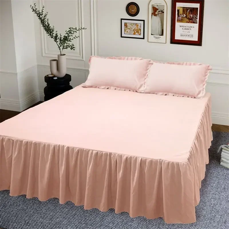 

40cm Large Skirt Bed Skirt Single Double Machine Washable Single Piece Fitted Sheet Korean Style Bed Sheets Non Slip Bed Covers